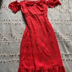 Aqua Red Lace Dress